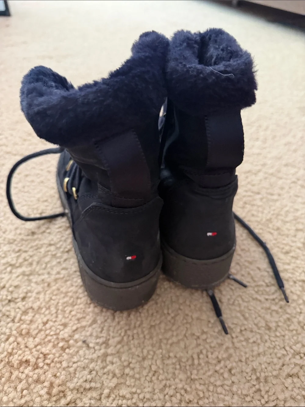 Tommy Hilfiger Navy Faux-Fur Lace-Up Winter Boots